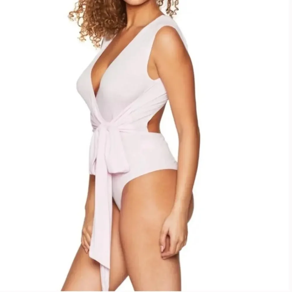 BCBGeneration Surplice Wrap Tie Knit Bodysuit in Lilac NWT SIZE XS - Picture 2 of 11